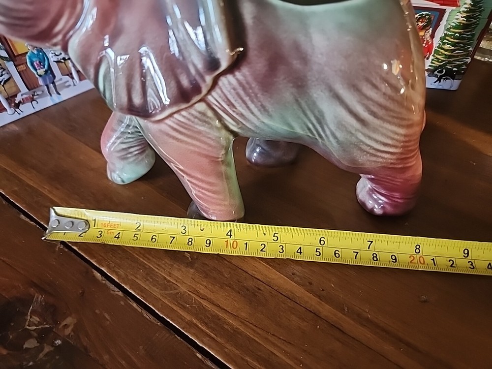 Vintage Elephant Planter Vase Trunk Up Ceramic Glazed