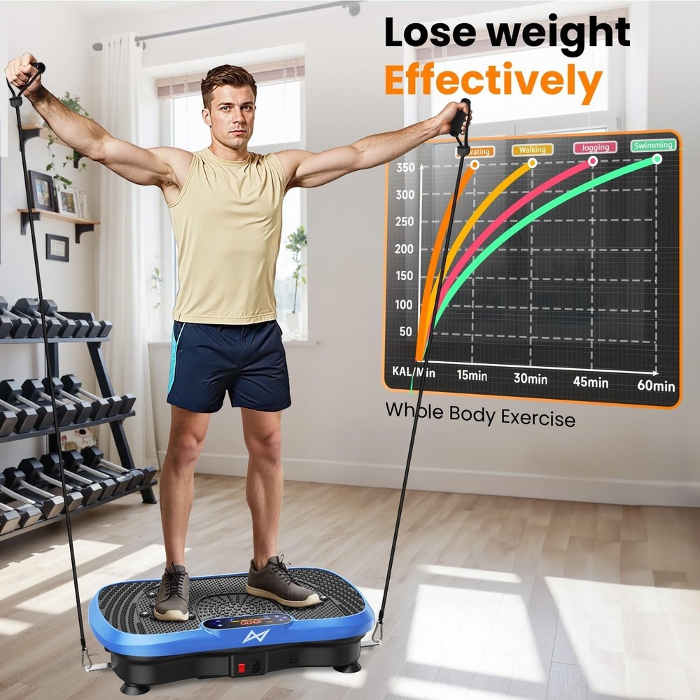 Adjustable Speed Vibrating Exercise Machine with Resistance Bands - 200W Power