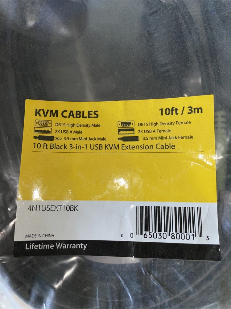 StarTech KVM Cable 10’ 4N1USEXT10BK 3-in-1 USB KVM Cable