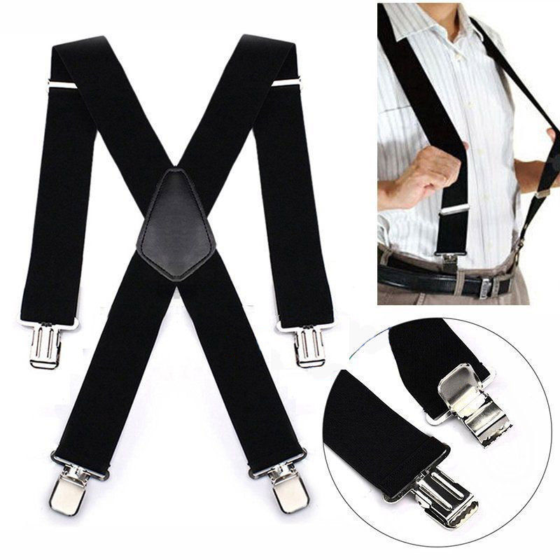 Mens Braces Suspenders Black X-shape Heavy Duty Biker Snowboard Trousers Wide 2"