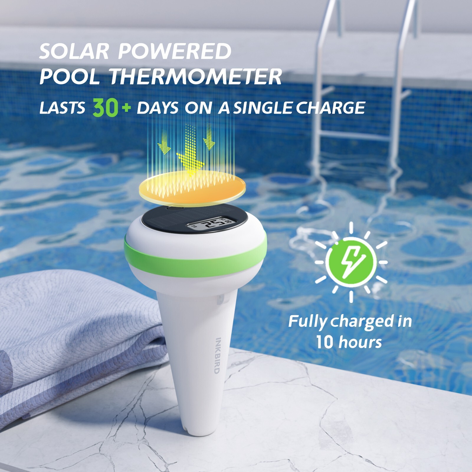 Solar Spa Floating Pool Thermometer Wireless Inkbird IBS-P03R IP68 Waterproof CF