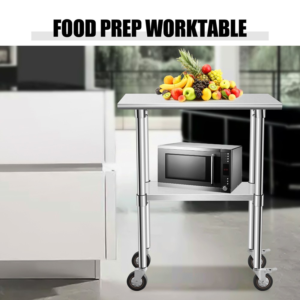 Stainless Steel Work Table 30" x 18" with Undershelf & Caster Wheels NSF