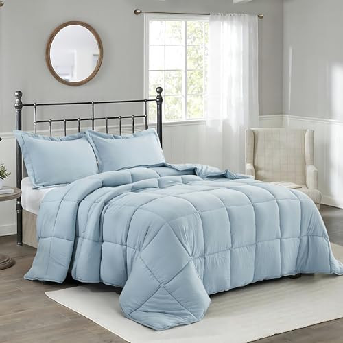 Pre Washed Down Alternative Comforter Set Queen - Full/Queen Pre-washed Blue