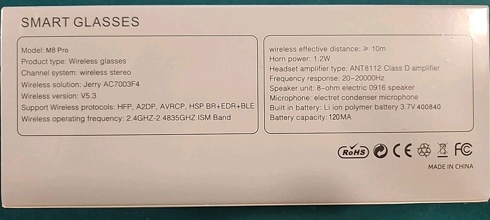 M8 Pro Rectangle Small Bluetooth Smart Glasses