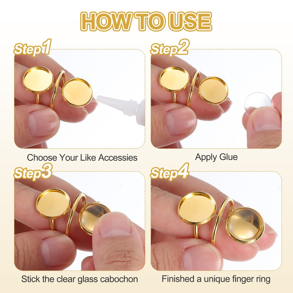 10Pcs 12mm Ring Blank Base with 20Pcs Cabochon(Bronze)