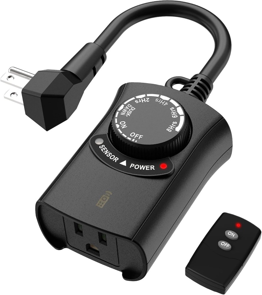 HBN Outdoor Light Timer with Remote Control, Waterproof Light Sensor Timer