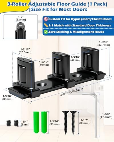 3-Roller Adjustable Sliding Closet Door Floor Guide 3-Roller Guide - 1 Pack