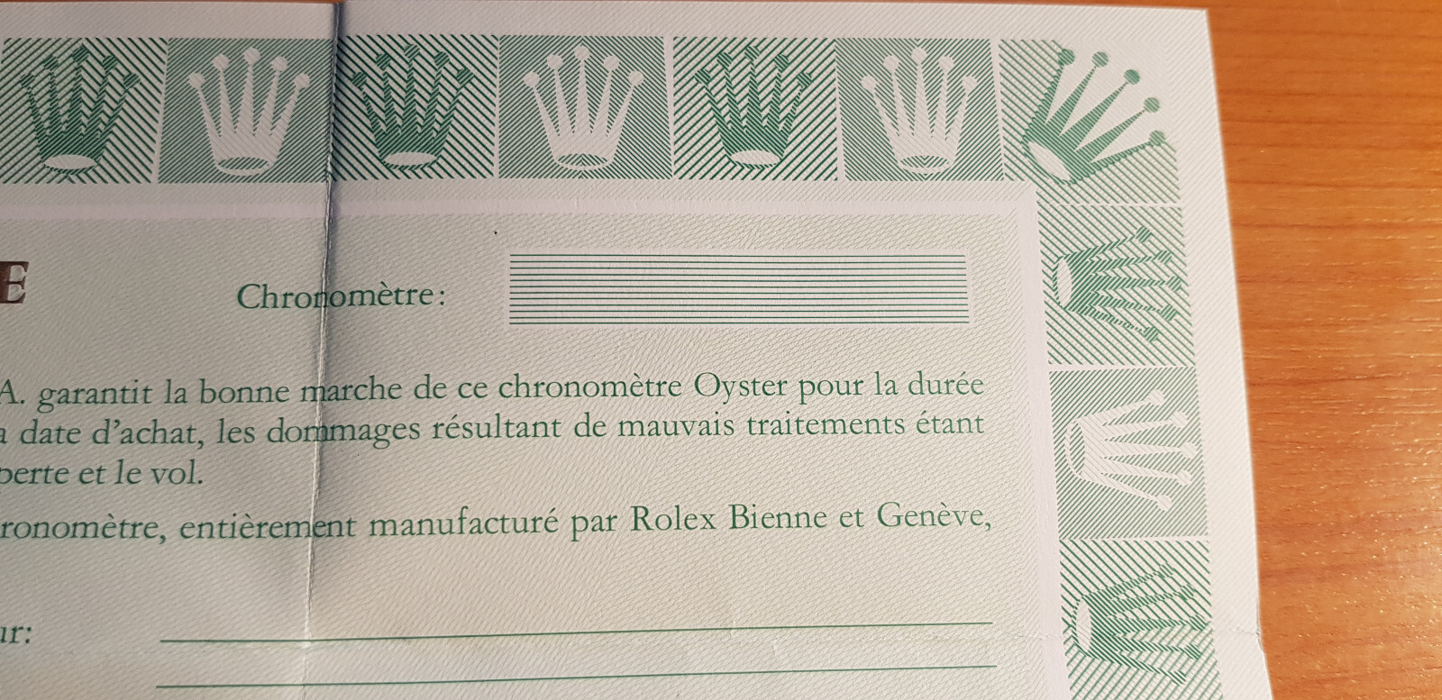 Rolex Oyster Perpetual Chronometre-Certific french blanc ref: 570.00