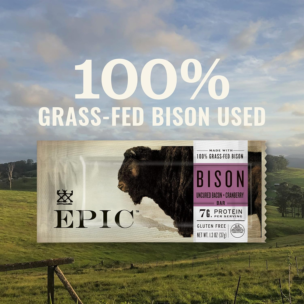 Bison Bacon Cranberry Bars, Grass-Fed, 12 Count Box 1.3Oz Bars