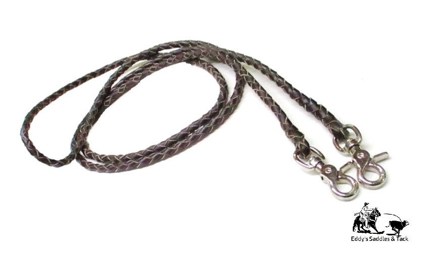Braided Leather Roping Reins X-Long 8 ft. Plus 4 Plait Dark Brown Mexico Made