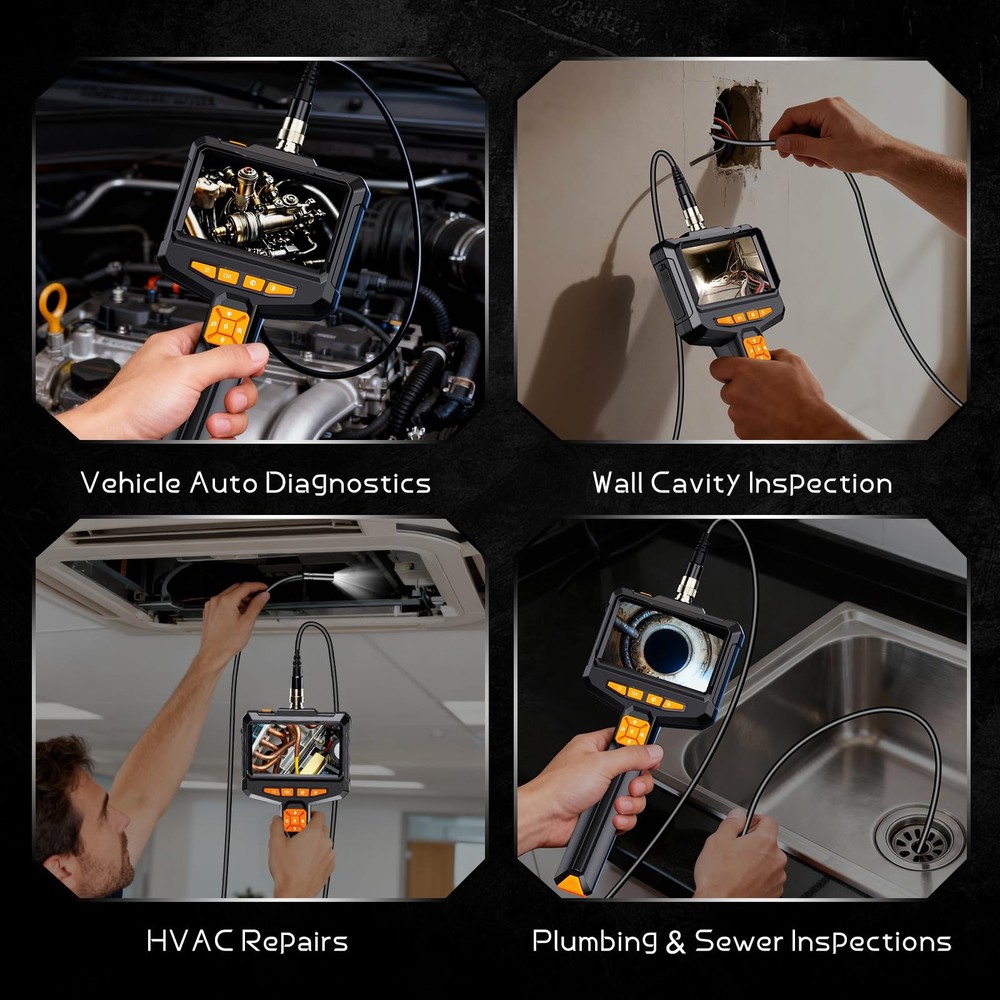 Borescope Camera with Light, 4.3" IPS 1080P HD Handheld Endoscope, 8 Adjustab...