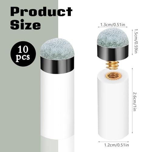 10 Sets Billiard Cues Tips Replacement Kit with White Pool Cue Stick Ferrules,