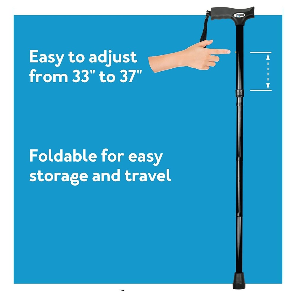 ProBasics Black Folding Cane For Men and Women, Adjustable Foldable