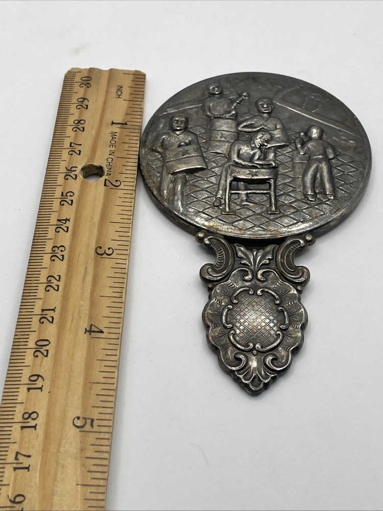 Vtg Danish Colonial Silver Plated Tropical Paradise HandMirror Marked Denmark