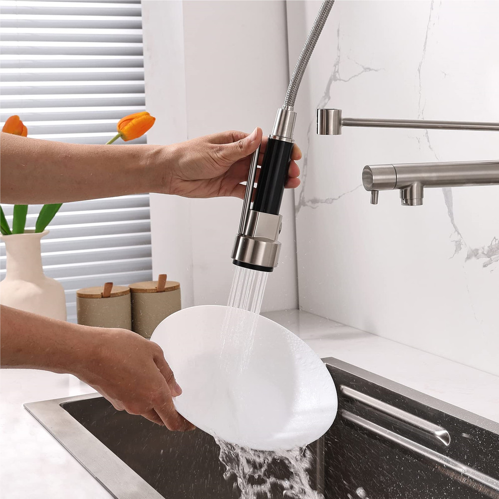 Silver Kitchen Faucet Kit 360° Rotation High Arch Single Handle Double Function