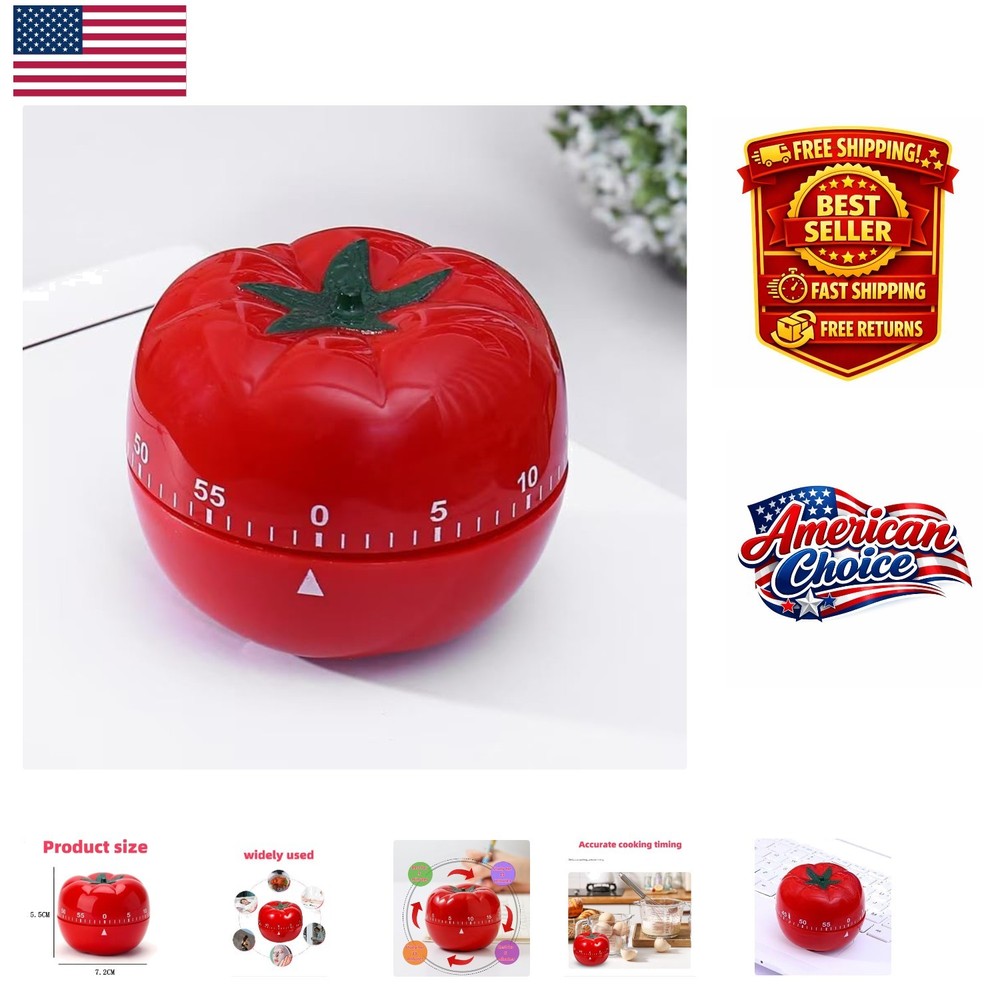 Compact 60-Minute Red Mechanical Kitchen Timer for Cooking and Baking Experience