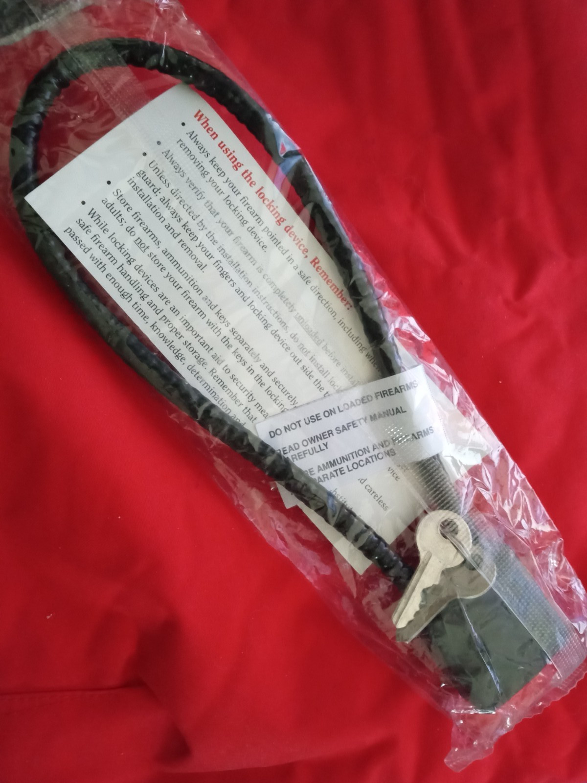 RUGER REVOLVER FIREARMS CABLE GUN LOCK W/INSTRUCTIONS/2 KEYS