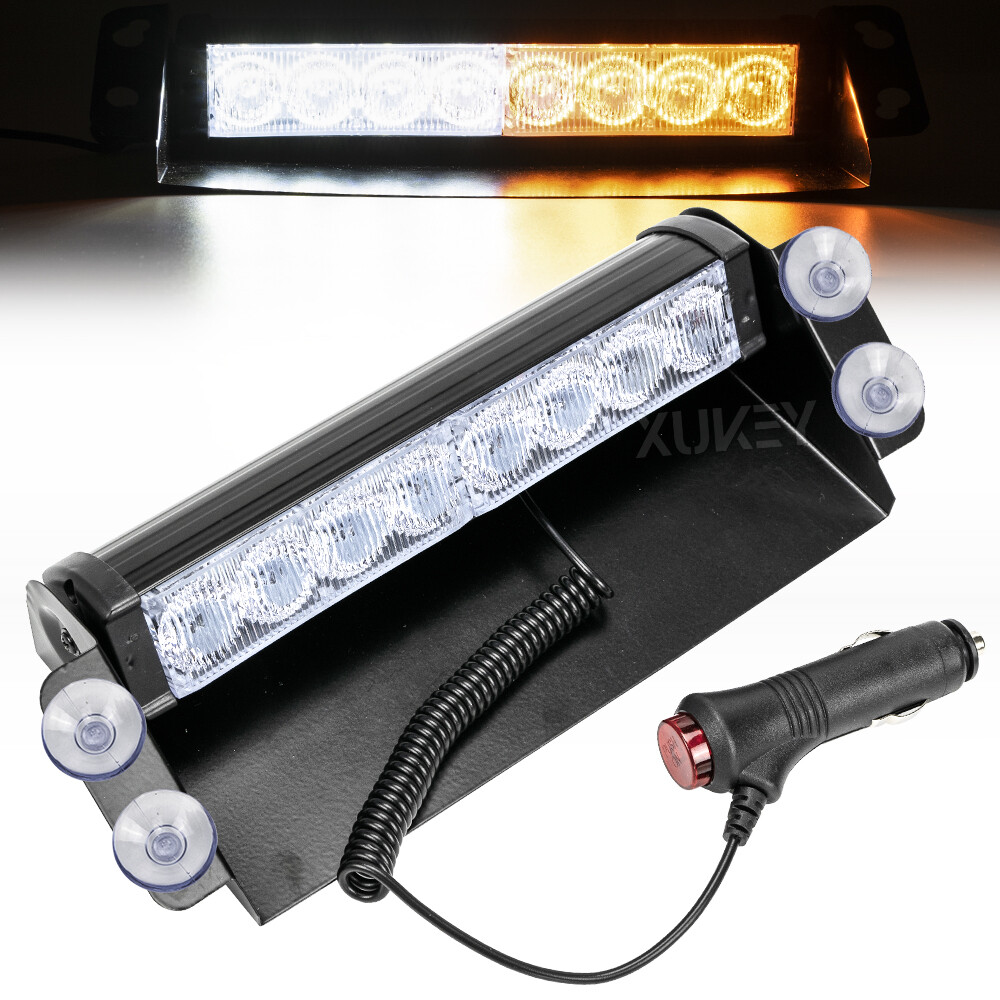 White Amber 8LED Windshield Strobe Light Bar Interior Flash Emergency Warning