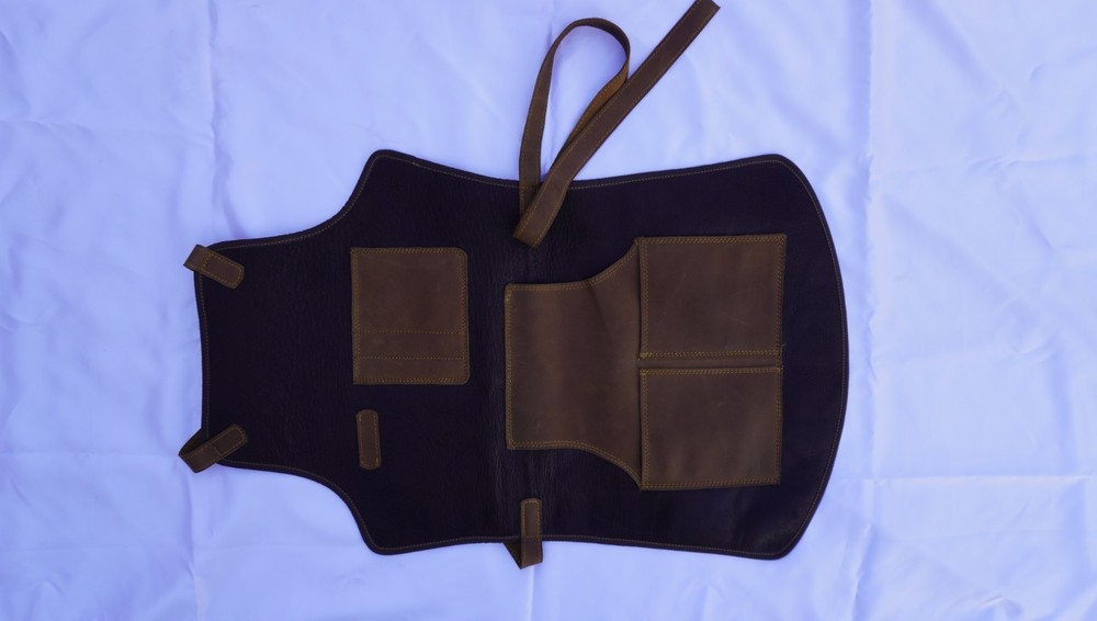 Premium Full Grain Leather Apron - Dark Brown, Split Pockets, Handmade Gift