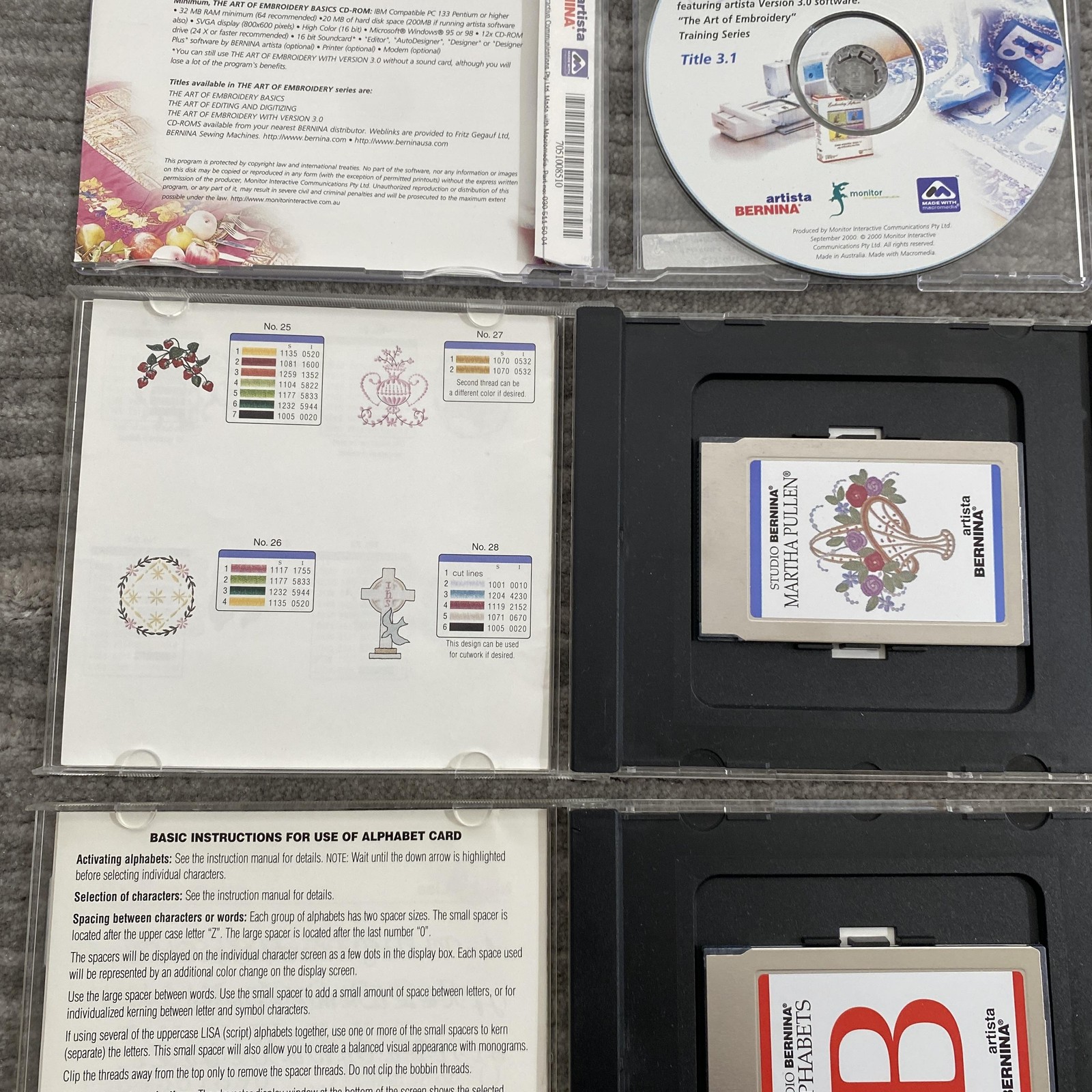 Bernina Artista Studio Embroidery Design Cards Martha Pullen Alphabets Lot 4