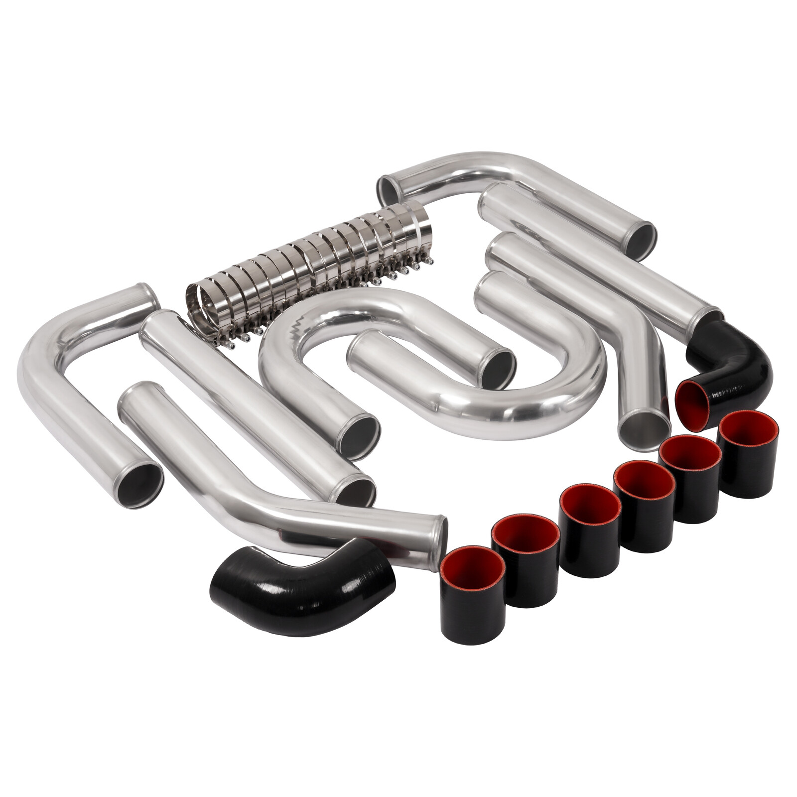2.5 Inch 64mm Aluminum Universal Intercooler Turbo Piping Pipe Kit+Blk Red Hose