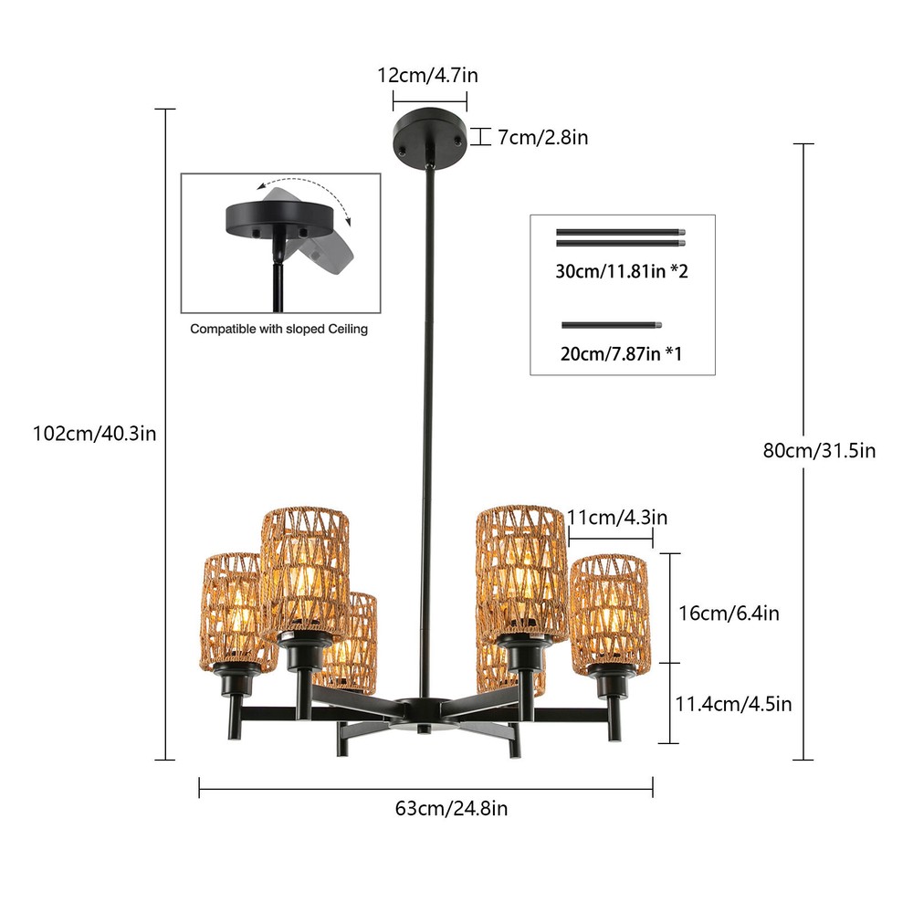 Modern Ceiling Light Chandelier 6-Head Pendant Lighting Ceiling Dimmable