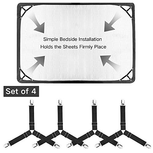 Bed Sheet Fasteners, 4 Pcs Adjustable Triangle Elastic Suspenders Grip