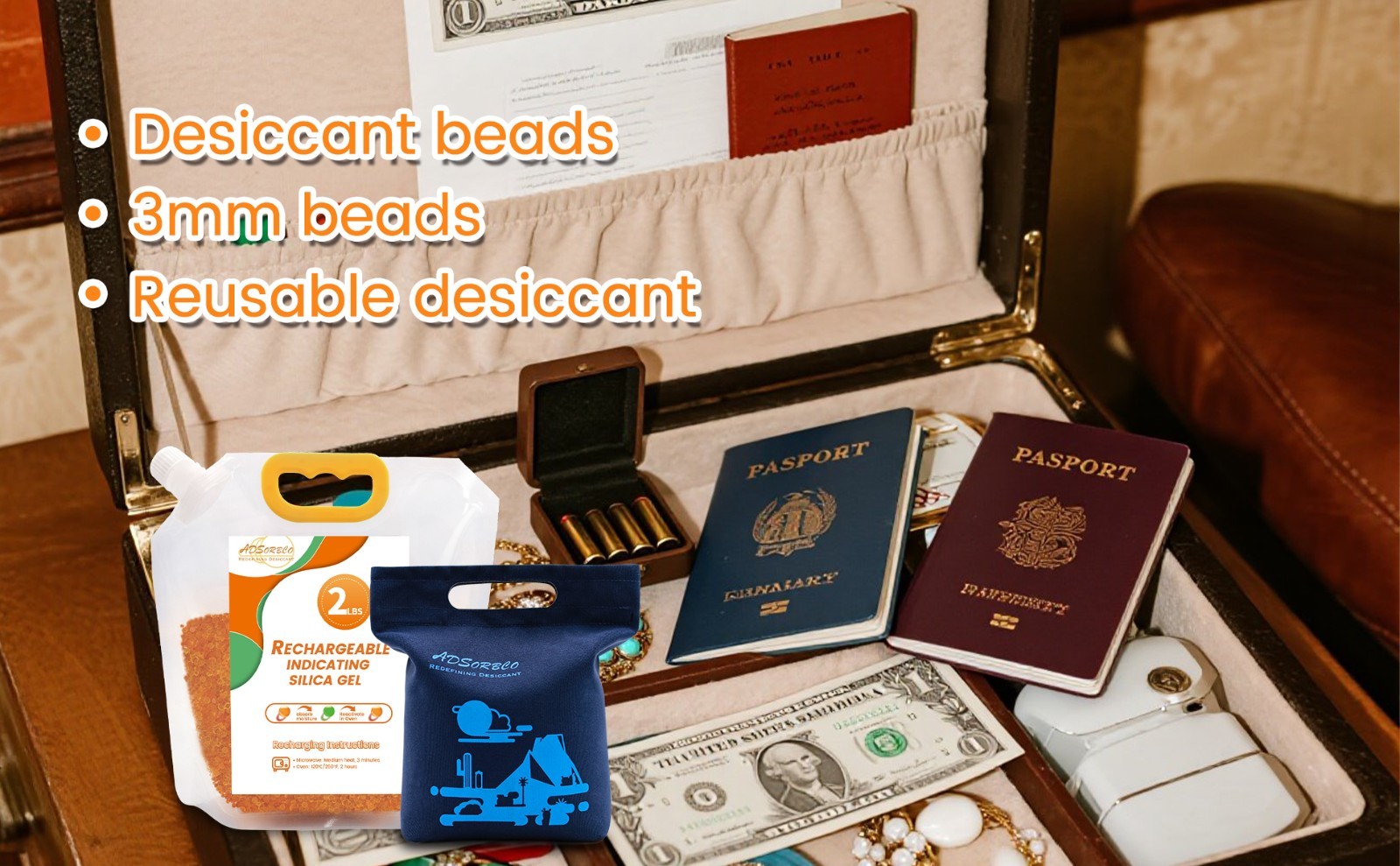 9 LBS Adsorbco Desiccant Beads, Indicating Silica Gel Beads (Orange to Green）