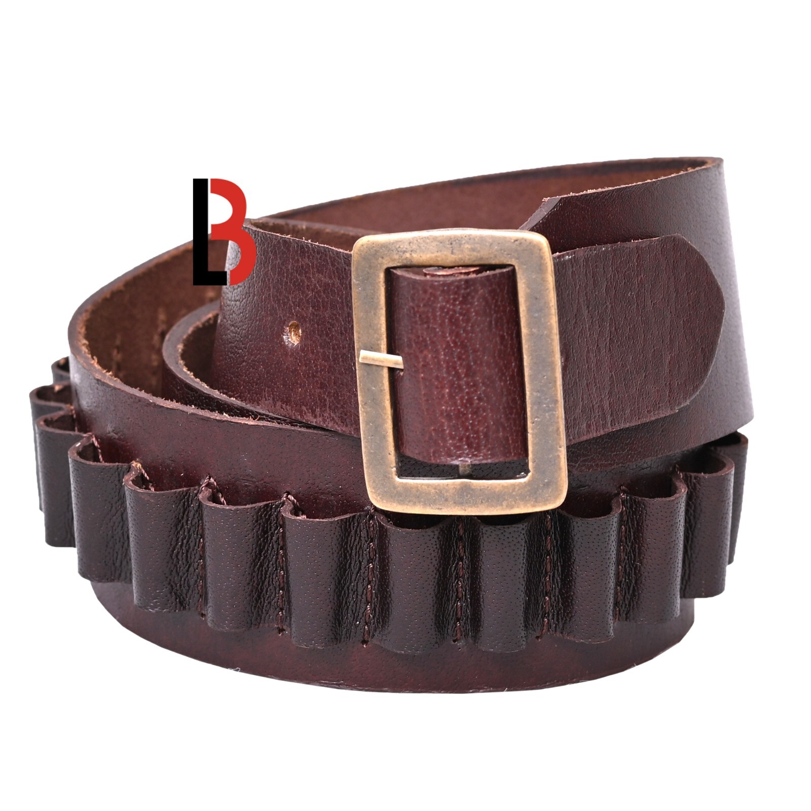 Cowhide Leather Adjustable Bandolier Cartridge Belt for.9MM / 38SPL, Vintage