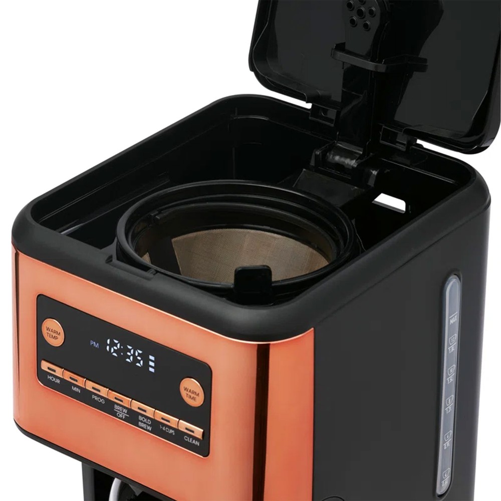 Haden Generous Brew 14 Cup Programmable Digital Coffee Maker Pot, Black/Copper