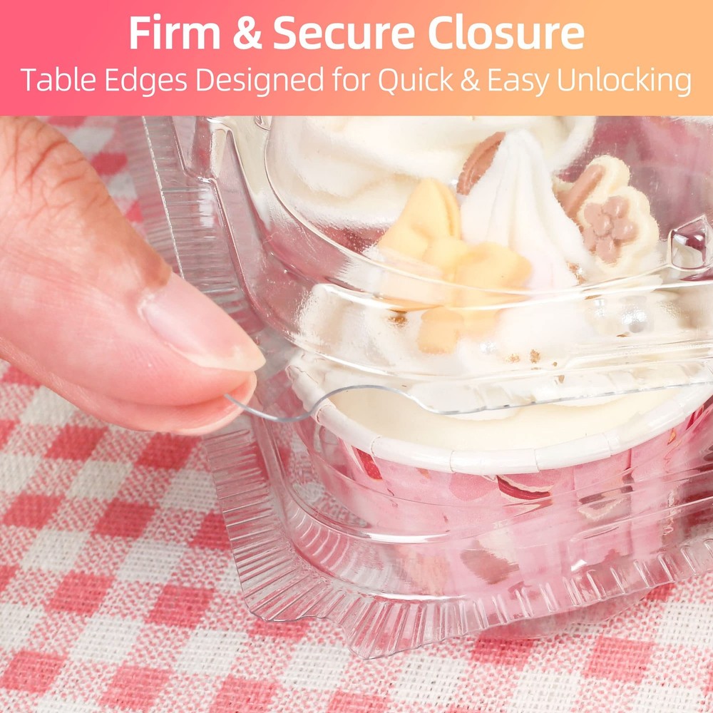 (12 Count x 40 Sets) Mini Cupcake Containers with 480 Liners, Clear Plastic C...
