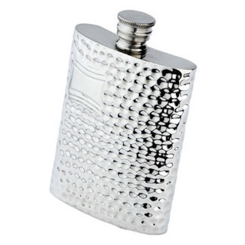 4 oz. English Pewter Flask With Hammered Finish, Engraved Free, New In Box
