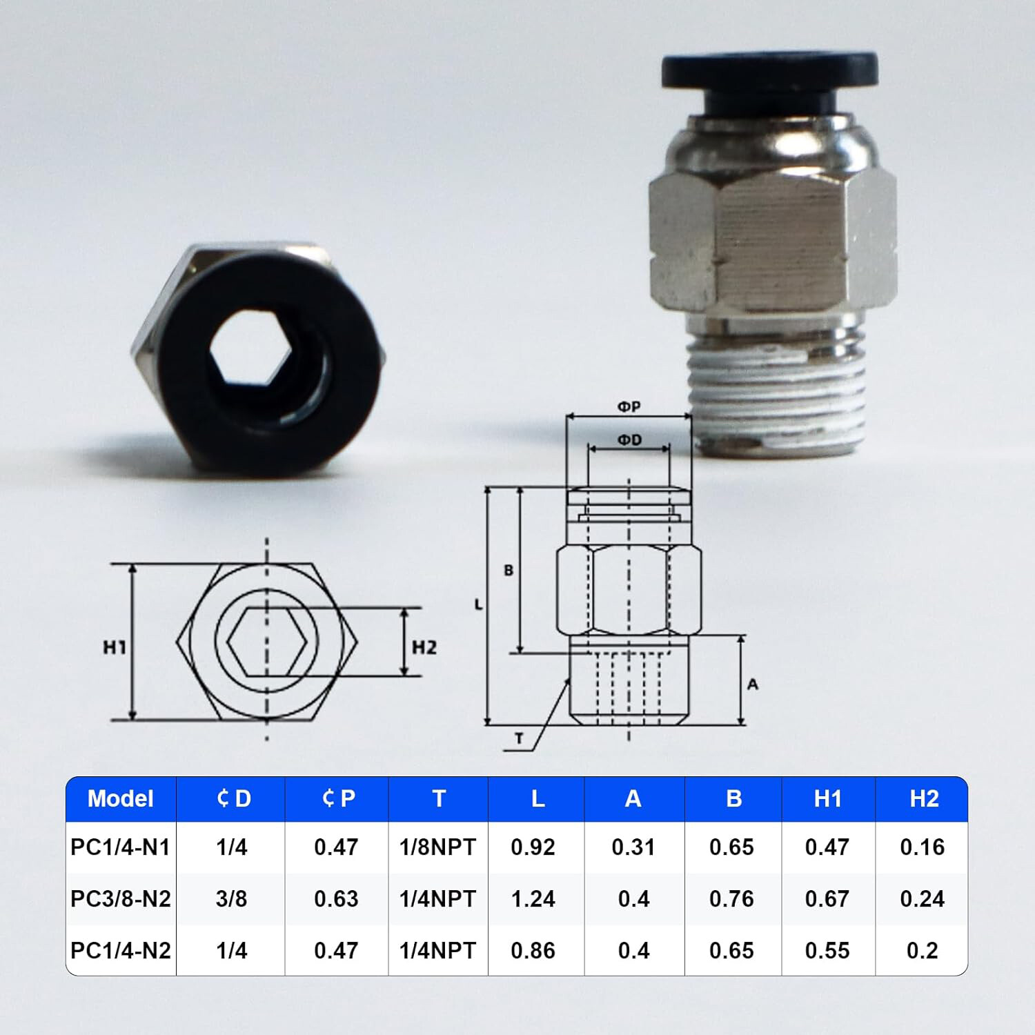 1/4" OD Tube X 1/4" NPT Pneumatic Fitting, Push to Connect Air Fitting (Qty 10)