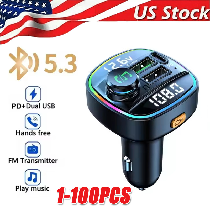 Bluetooth 5.0 Car Wireless FM Transmitter Adapter USB PD Charger AUX Hands LOT