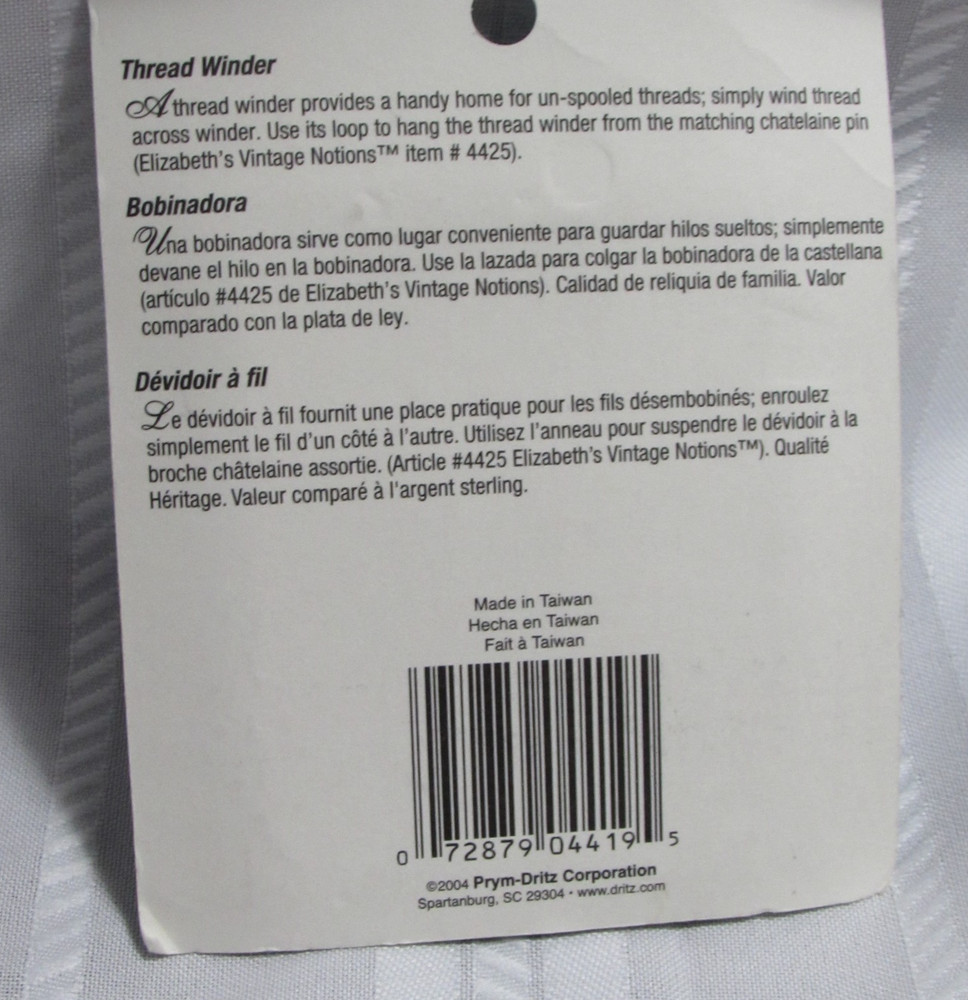 Elizabeth's Vintage Notions Thread Winder Chatelaine Accessory #4419 DRITZ