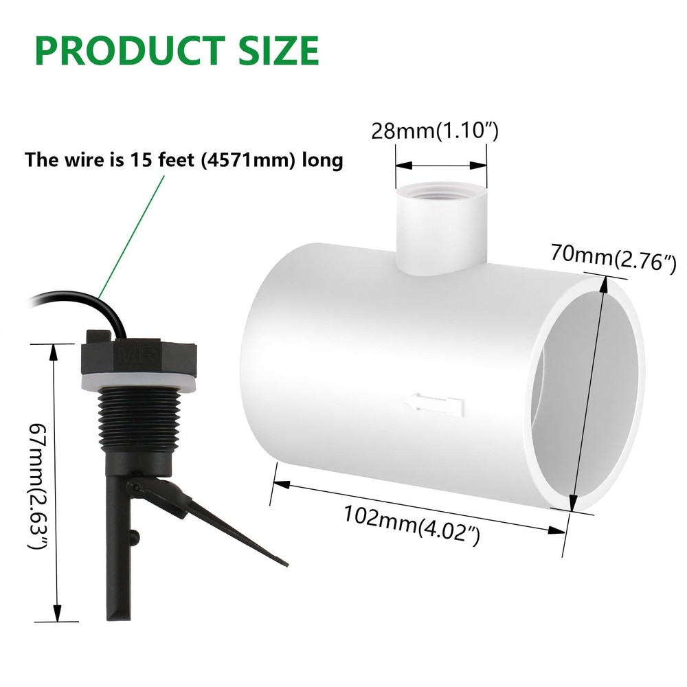 WENGART GLX-FLO-RP Pool Flow Switch with 15ft Cable, Compatible Black