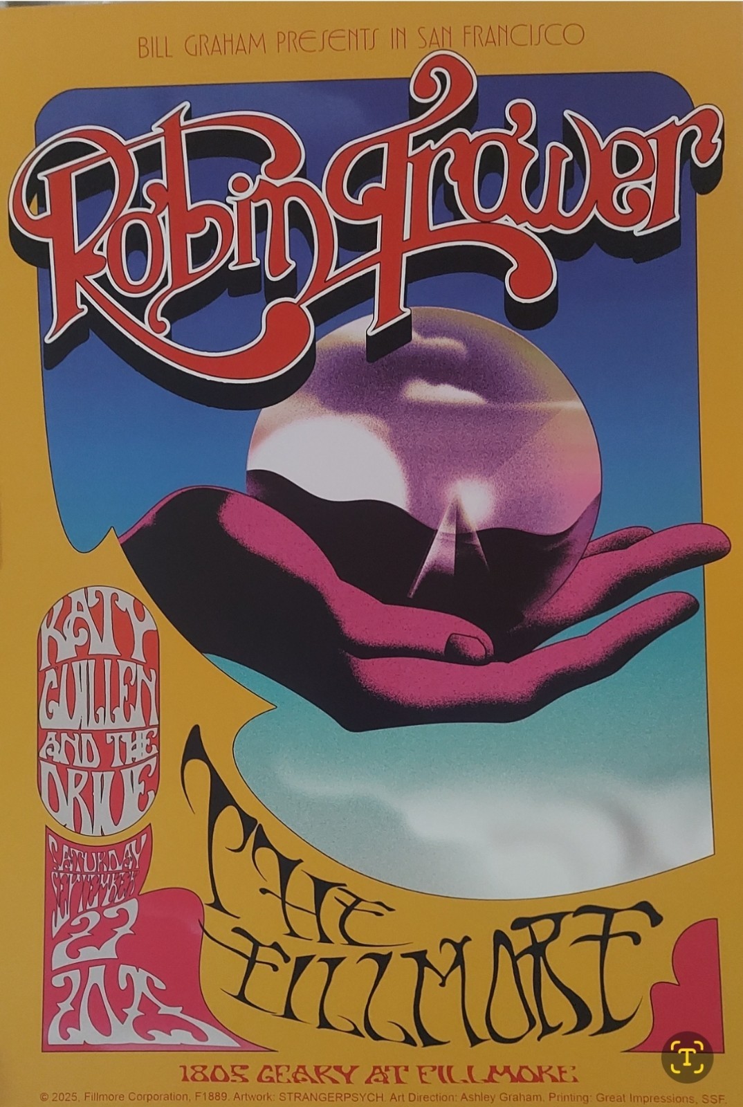 NEW! MINT Robin Trower Fillmore Poster 2025 Procol Harum