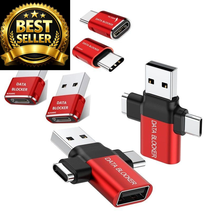 Data Blocker, USB A to A & C C Protect 6 Pack Red