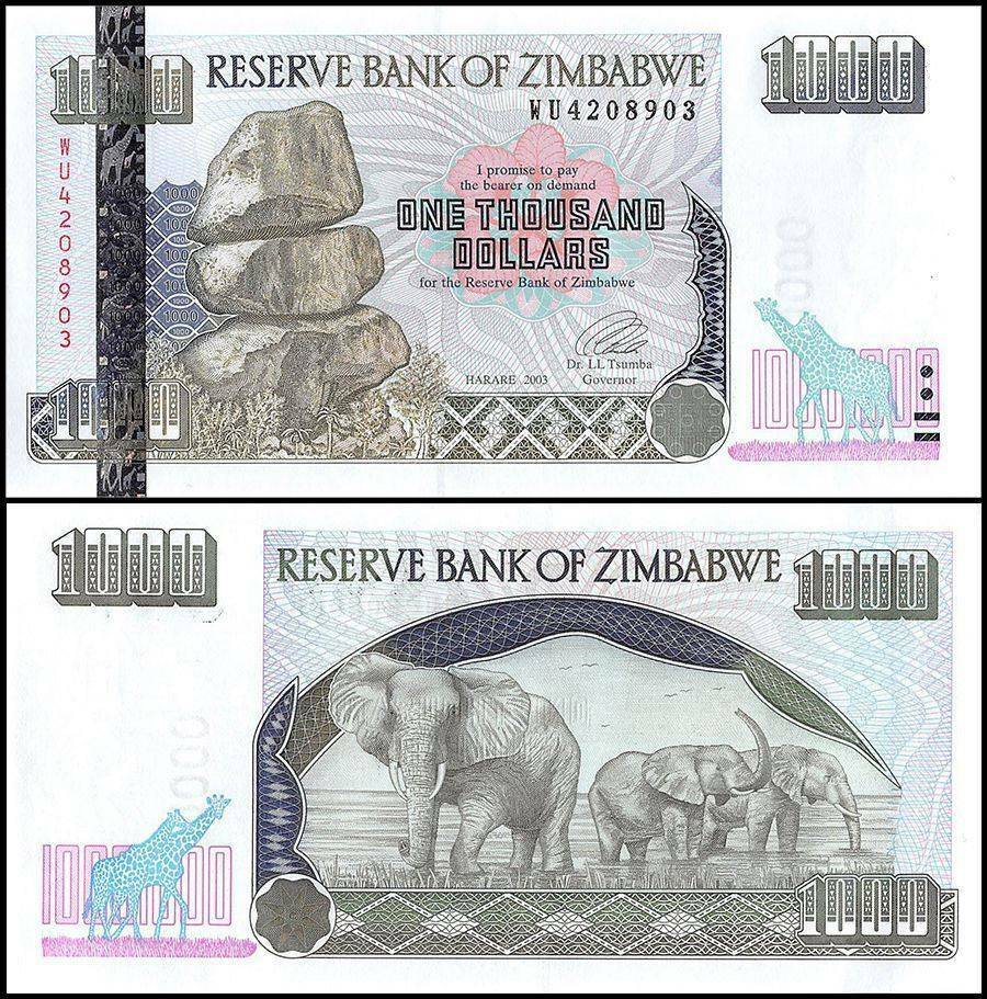 Zimbabwe 1000 Dollars, 2003, P-12b, UNC