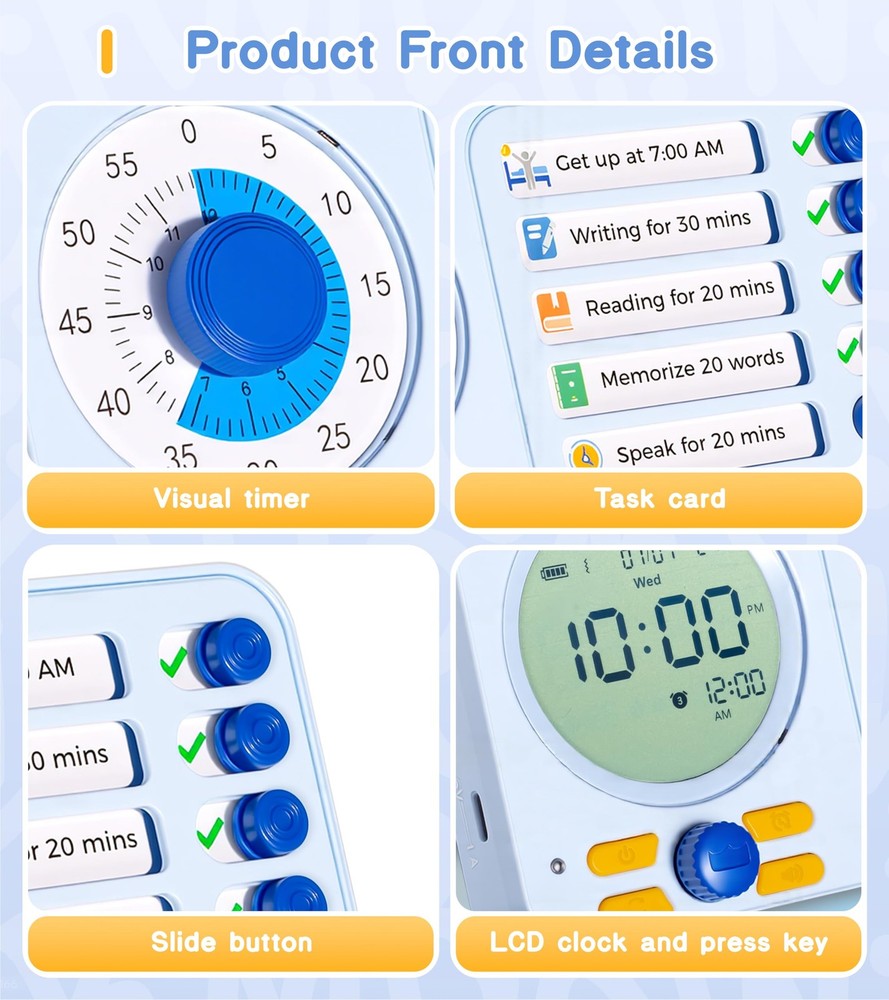 3-in-1 Visual Timer Task Timer with Chore Chart Board, ADHD Tool for Adults V...