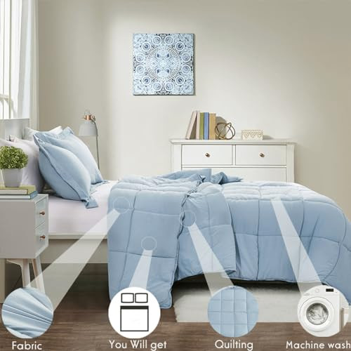 Pre Washed Down Alternative Comforter Set Queen - Full/Queen Pre-washed Blue