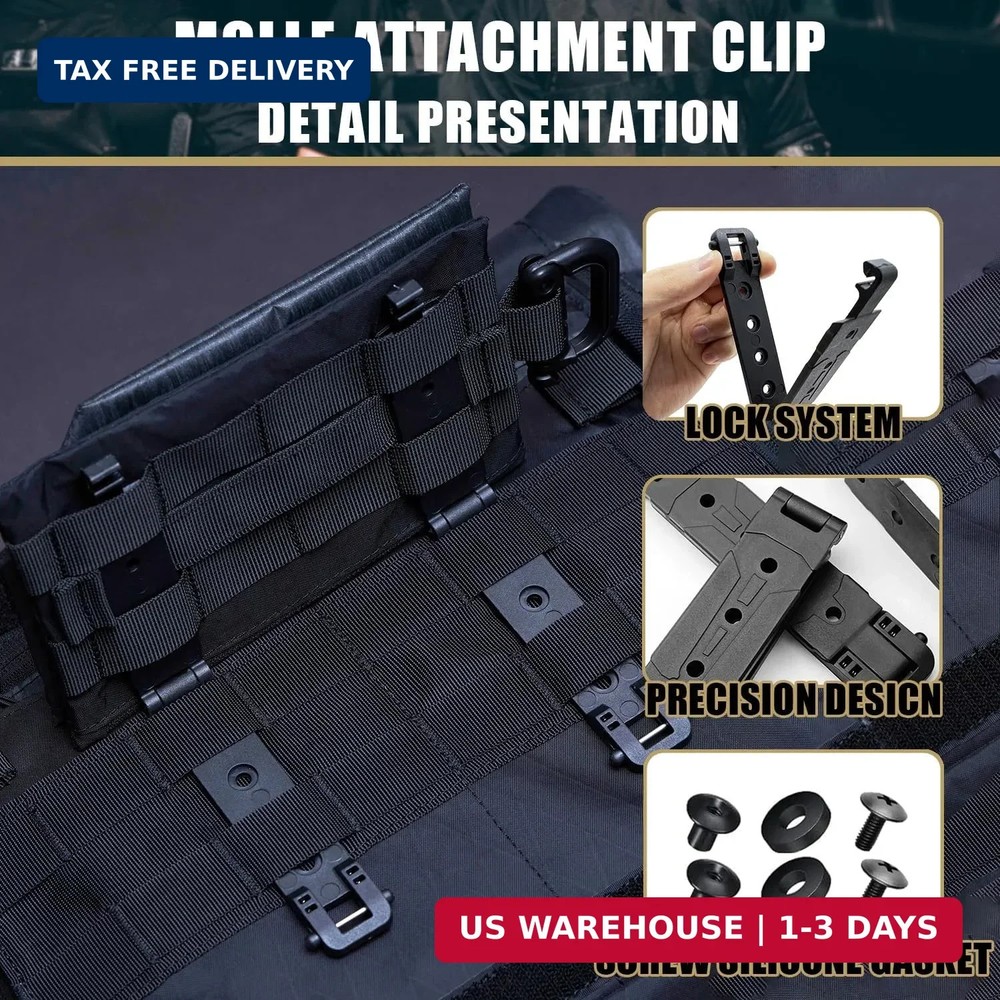 3" Molle Clips 4-Pack, Molle Attachment Clips with Mounting Hardware for Vests,