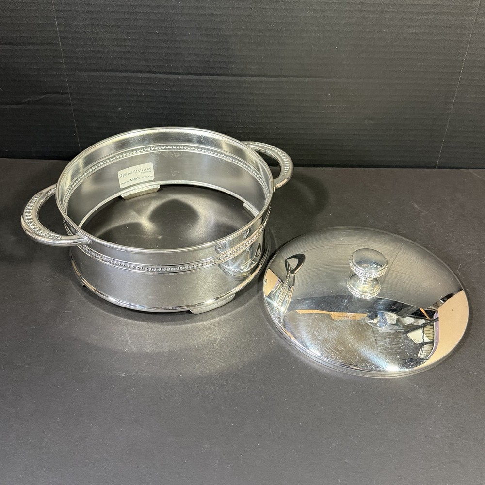 Reed & Barton Casserole Holder with Handles & Lid 9" Beaded Silverplate