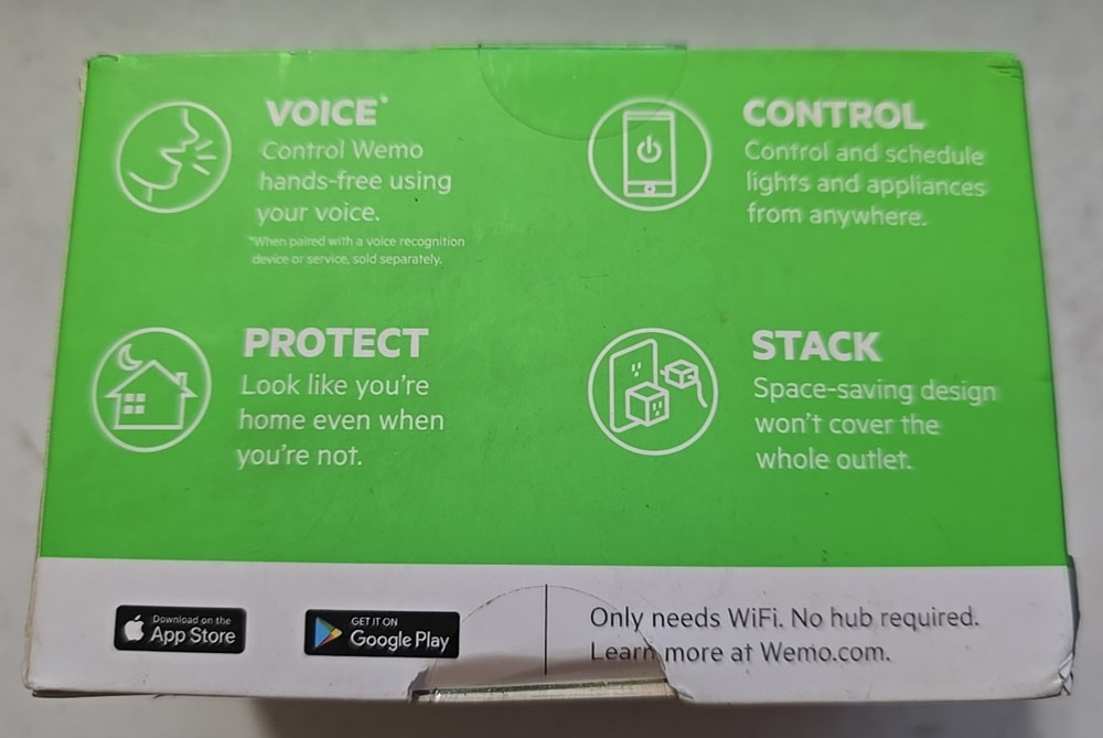 WeMo WSP080 120V Smart Plug, White - 2 Plugs - NEW