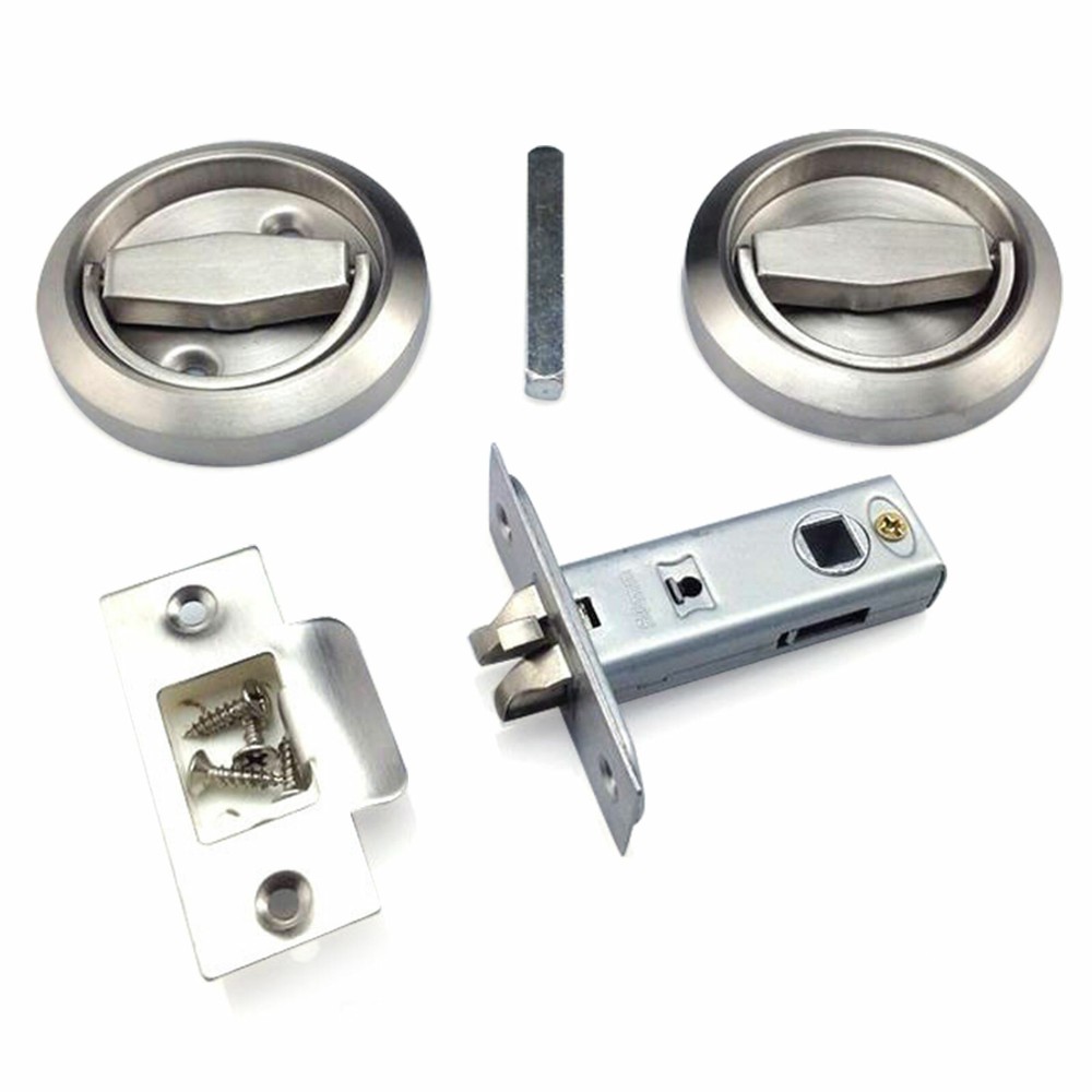 Stainless Cabinet Door knobs Fireproof Disk Ring Lock W/Recessed Pull Handle