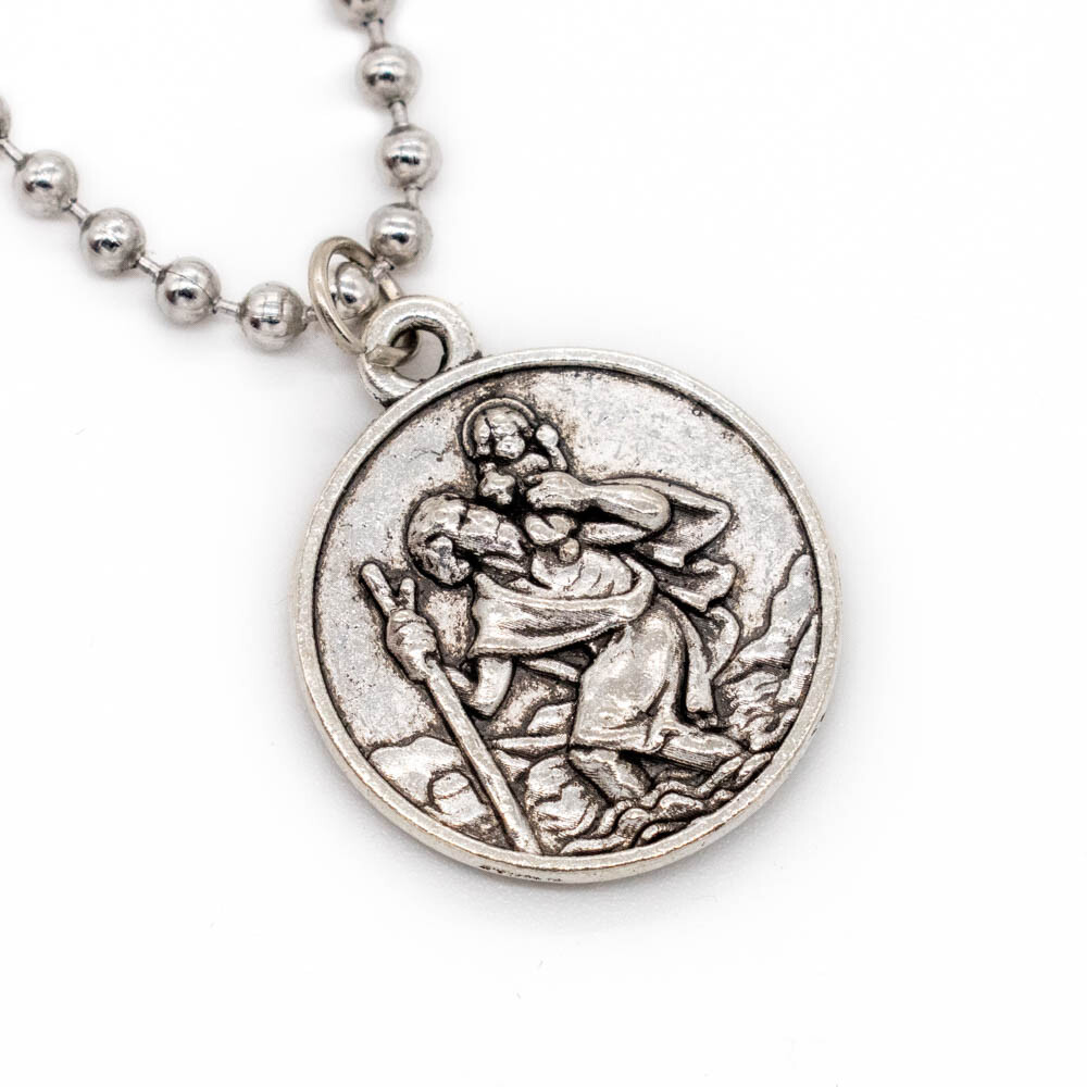 Double Sided St Michael & St Christopher Devotional Saint Medal Pendant Necklace
