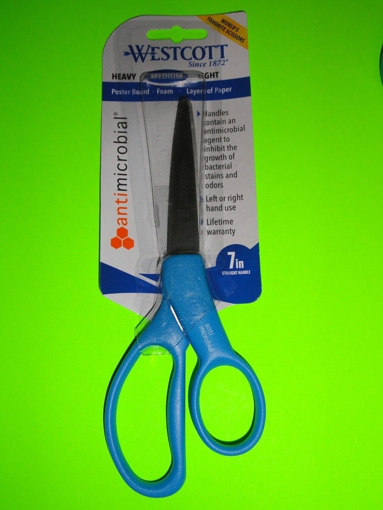 (2x) BLUE Westcott 7" Straight Handle Medium Scissors Antimicrobial Left Right