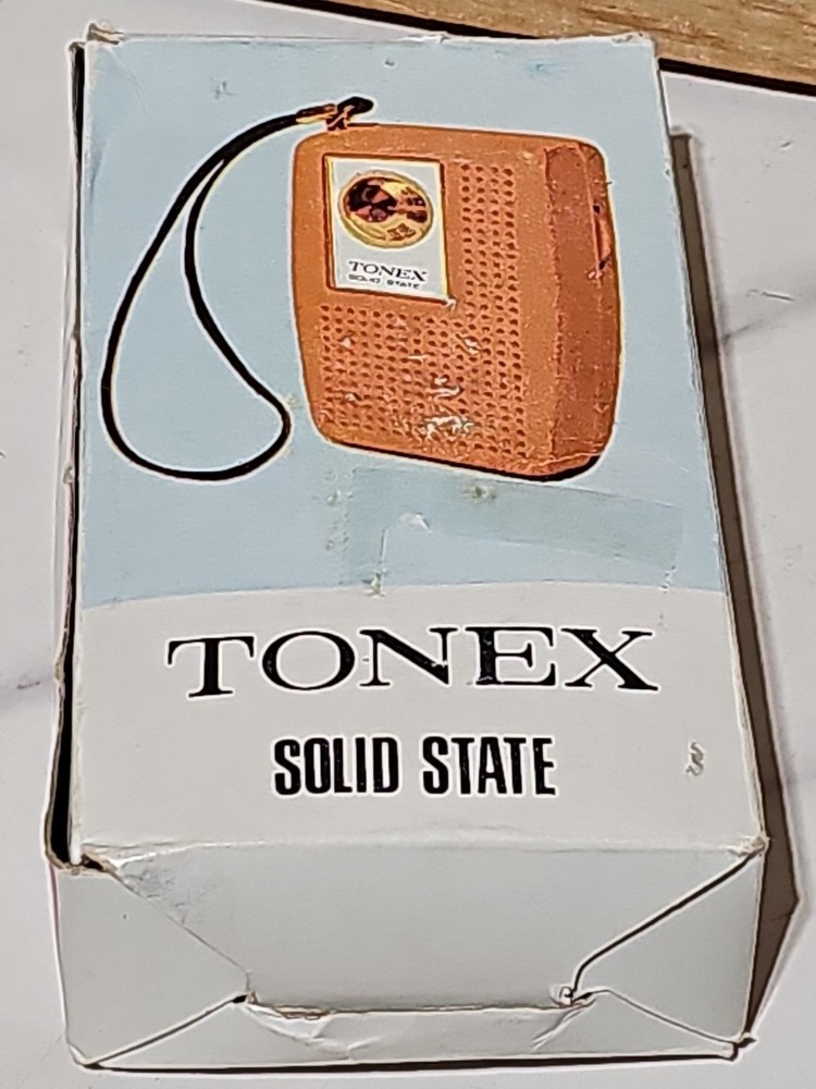 Vintage Blue Tonex AM Transistor Radio Solid State Powers On w/ Strap, Box