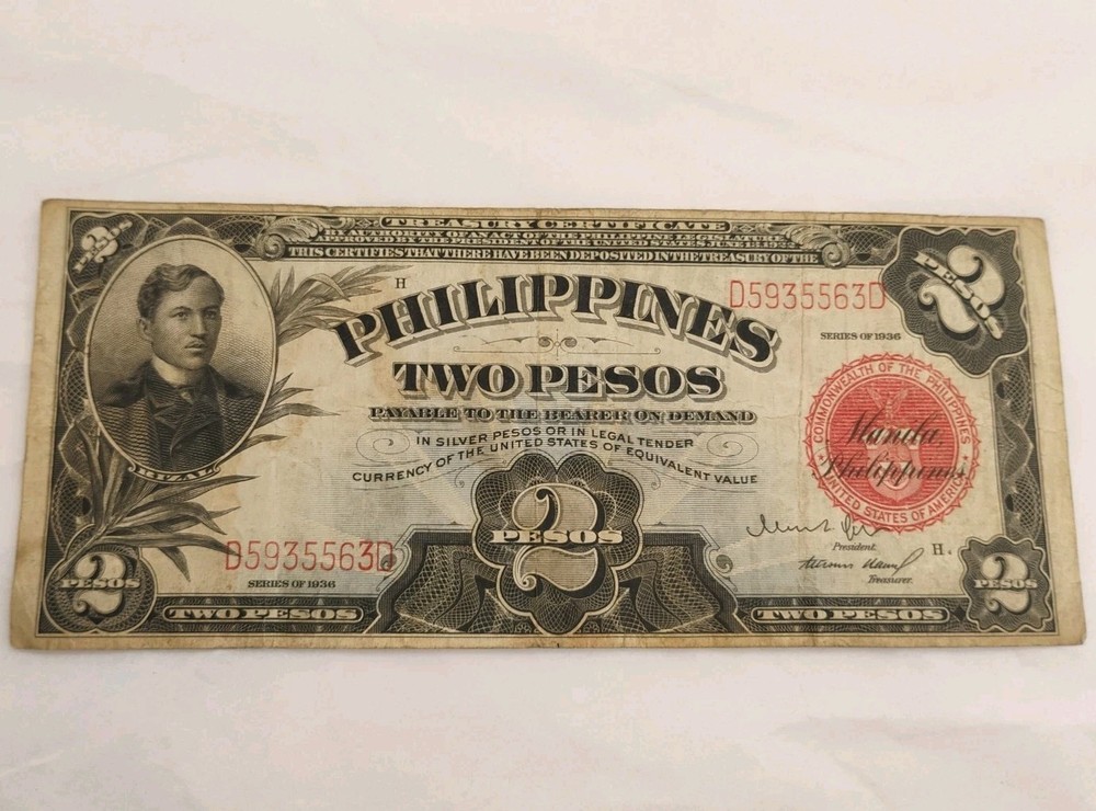 1936 Philippines Red Seal Two Pesos Note