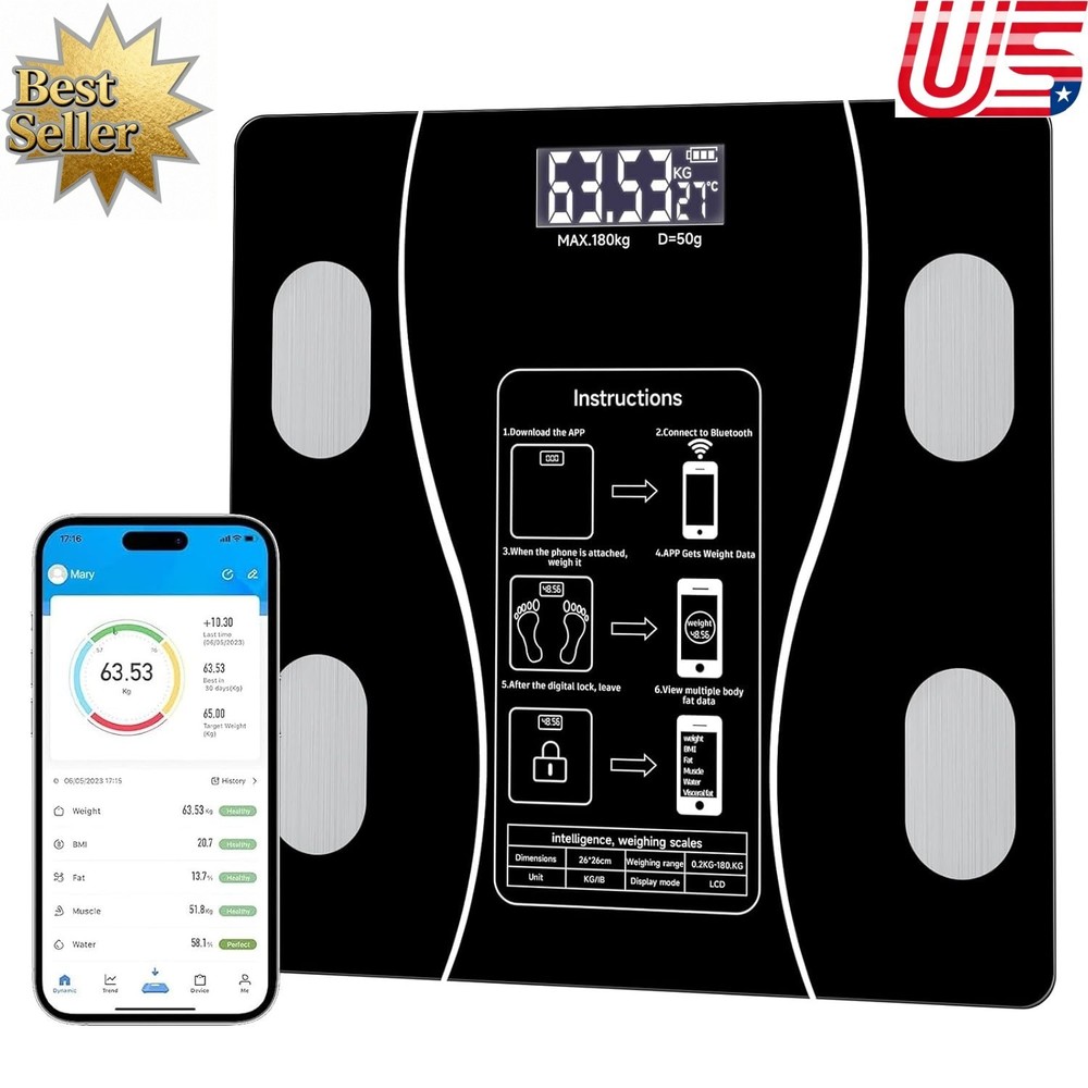 Digital Body Weight Scale Bluetooth Fat Scale High Precision Backlit  Display US